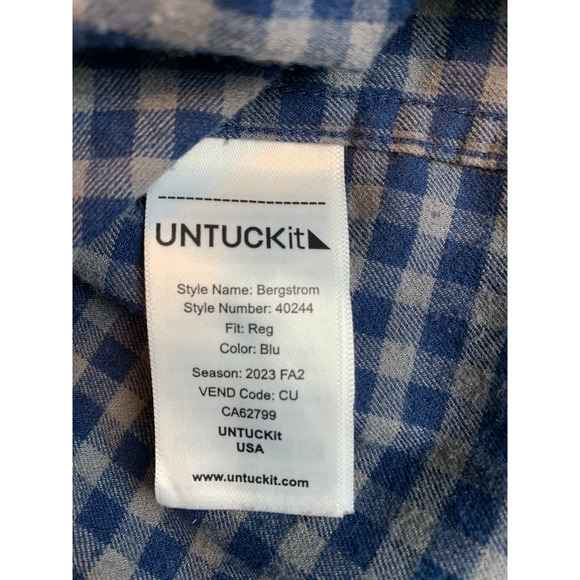 UNTUCKit Shirt Mens Navy Blue Gray Flannel Long Sleeve Button Down Size S - Picture 5 of 10